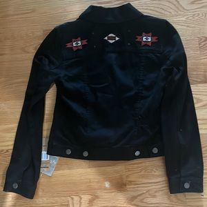 Lauren Jean company beaded detailed black jean jacket with zipper front.NWT